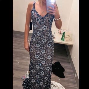 Navy and light blue prom dress